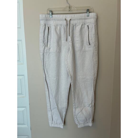 Athleta Cabo Linen Jogger Micro Cheetah Abalone Grey White Size 12 - Picture 1 of 7